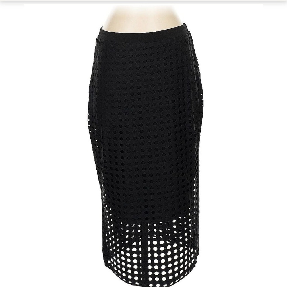 Clara Sun Woo Elegant Black Eyelet Pencil Skirt